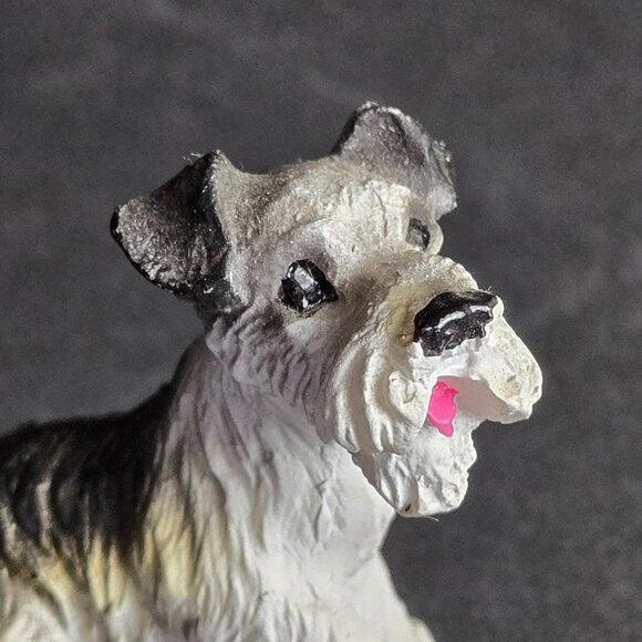Vintage Miniature Schnauzer Dog Figurine Resin Hand-Painted Black White Brown - Picture 5 of 9